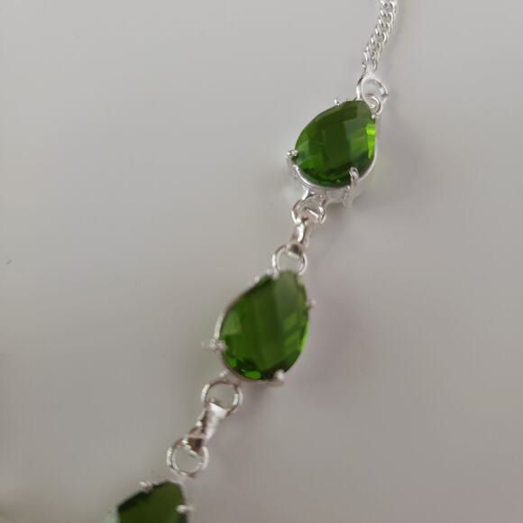 Vibrant Green Simulated Gemstone Necklace - Sterling Silver Statement Jewelry - Picture 2 of 7